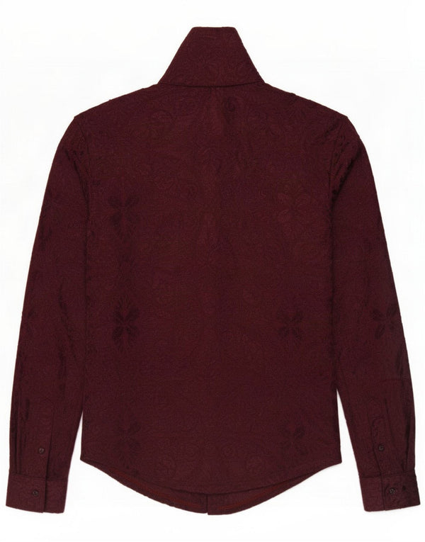 Camicia vintage da donna in velluto trasparente UK 12 Medium Burgundy Paisley