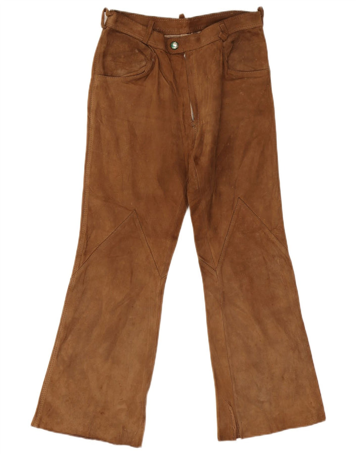 Pantaloni vintage da donna in pelle scamosciata svasata W26 L26 Beige