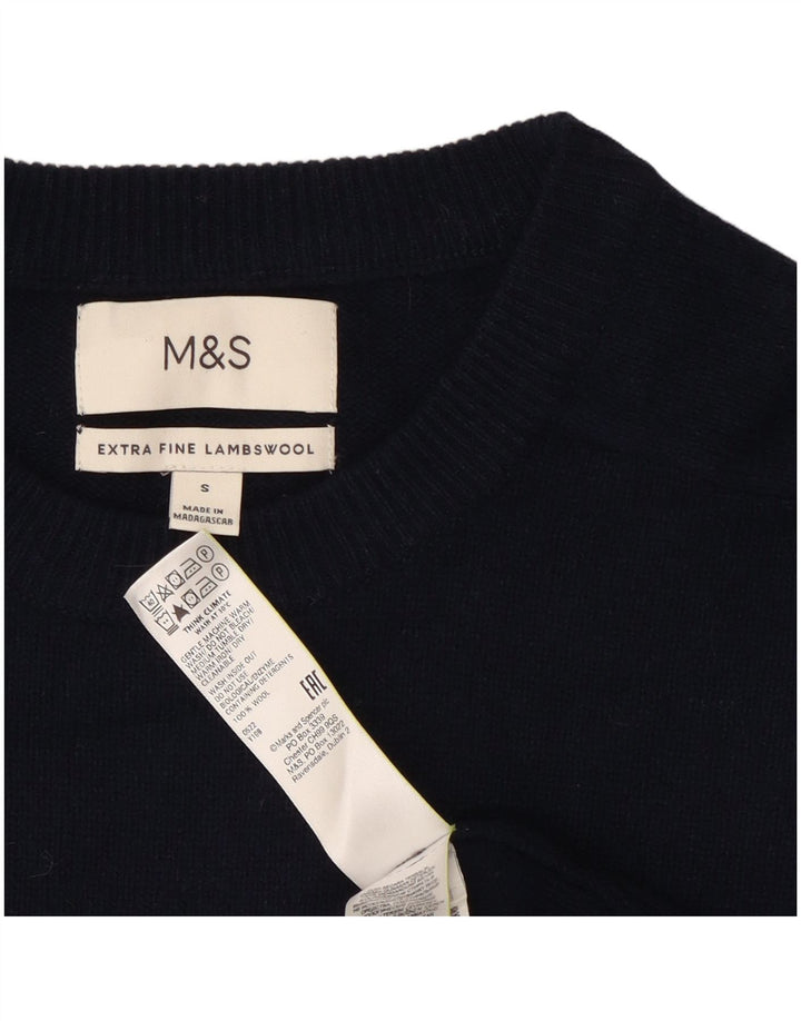 Maglione maglione girocollo da uomo Marks & Spencer piccolo in lana blu navy