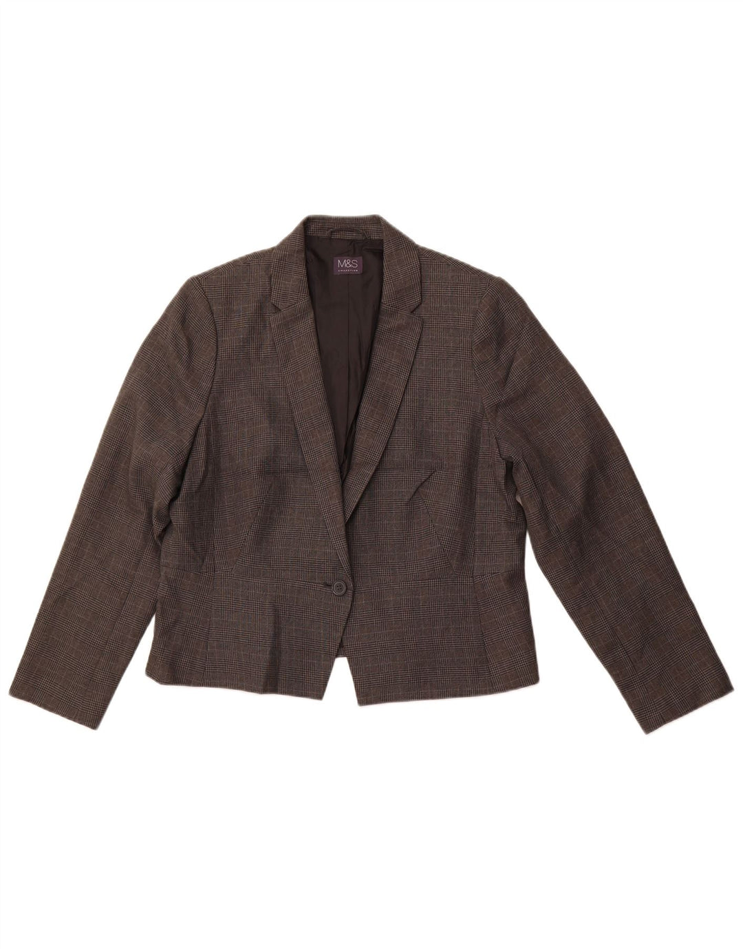 MARKS & SPENCER Giacca blazer da donna a 1 bottone UK 16 grande motivo a quadri grigi