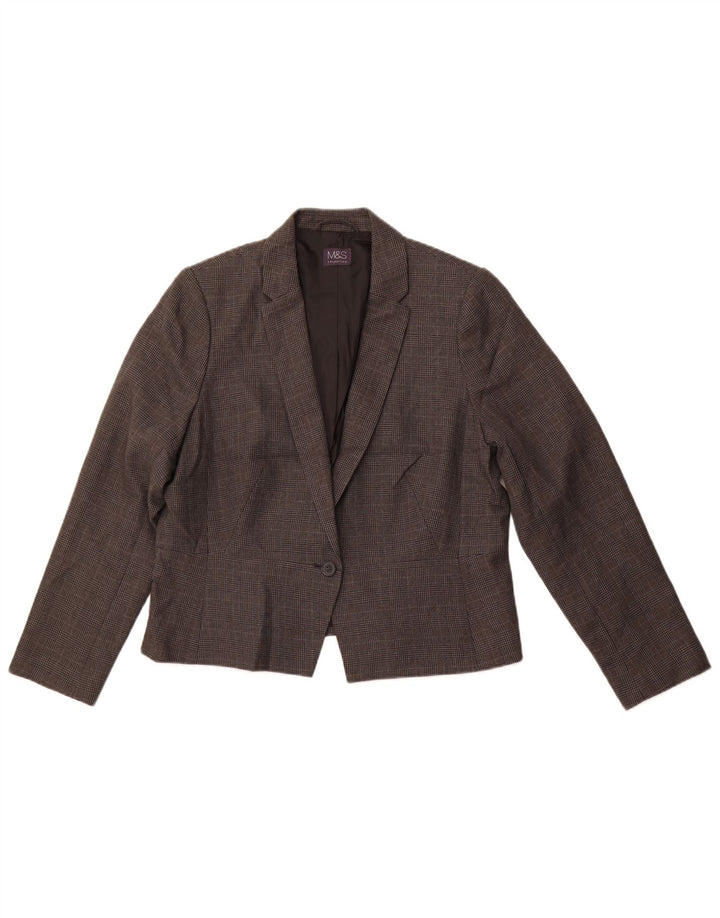 MARKS & SPENCER Giacca blazer da donna a 1 bottone UK 16 grande motivo a quadri grigi