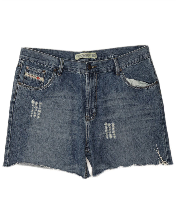 Pantaloncini di jeans invecchiati da uomo Diesel W38 XL in cotone blu