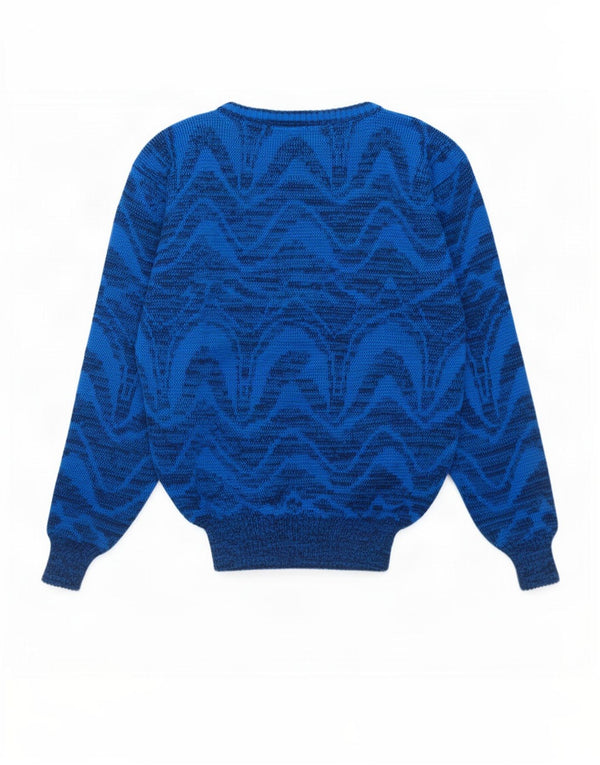 Maglione girocollo da uomo vintage IT 52 Grande acrilico geometrico blu