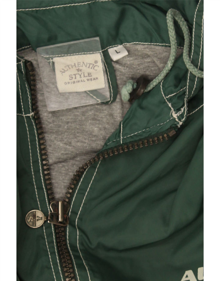 Autentica giacca a vento con cappuccio grafica da uomo UK 40 Large Green Nylon