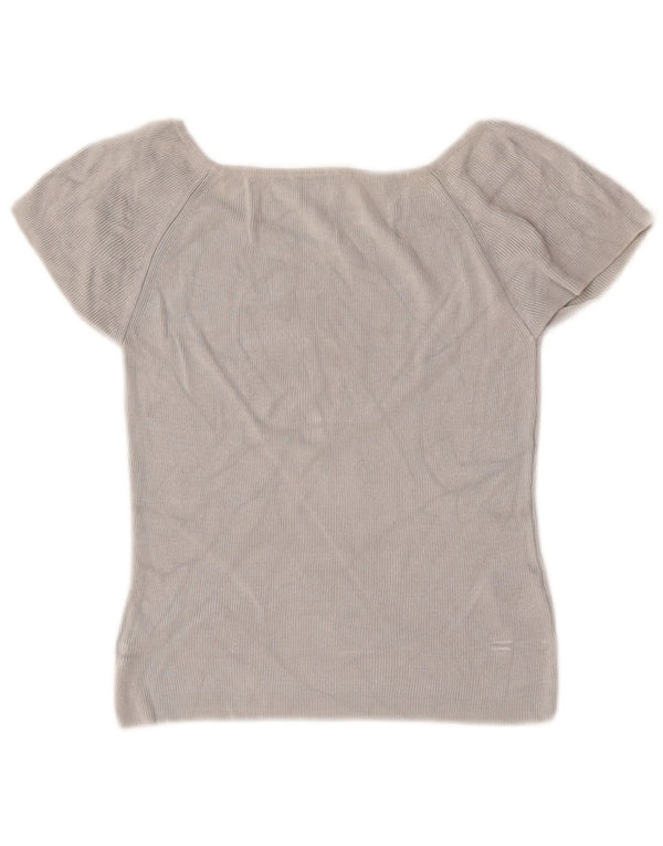 Stefanel Donna Lash Crop Camicetta Top UK 12 Rayon grigio medio