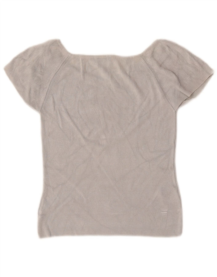 Stefanel Donna Lash Crop Camicetta Top UK 12 Rayon grigio medio