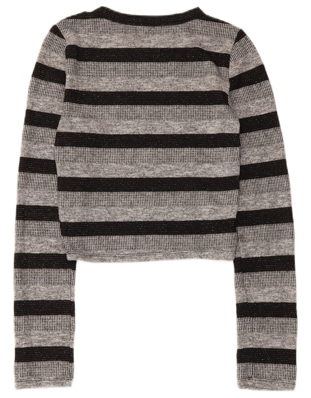 Zara Trafaluc Top corto da donna a maniche lunghe UK 8 Small Poliestere a righe grigie