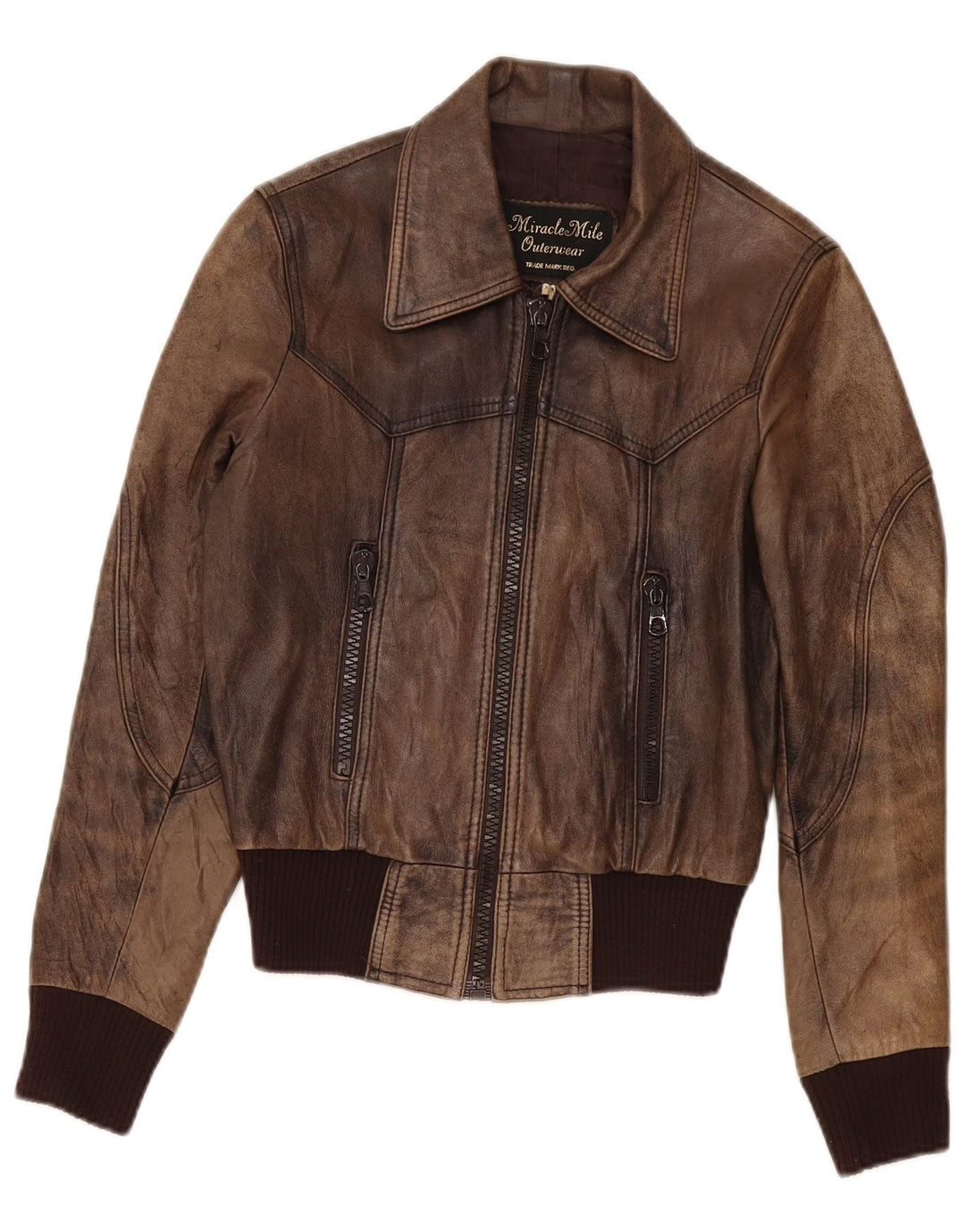 Giacca in pelle vintage da donna UK 6 XS Marrone
