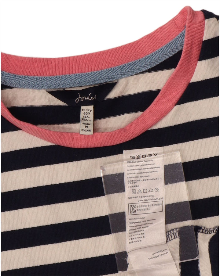 JOULES Abito T-shirt per Bambina 11-12 Anni in Cotone a Righe Blu Navy