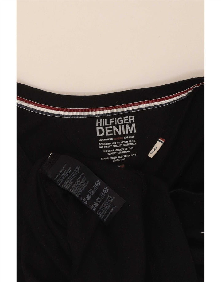 Tommy Hilfiger Donna Top Manica Lunga UK 12 Medio Nero Cotone