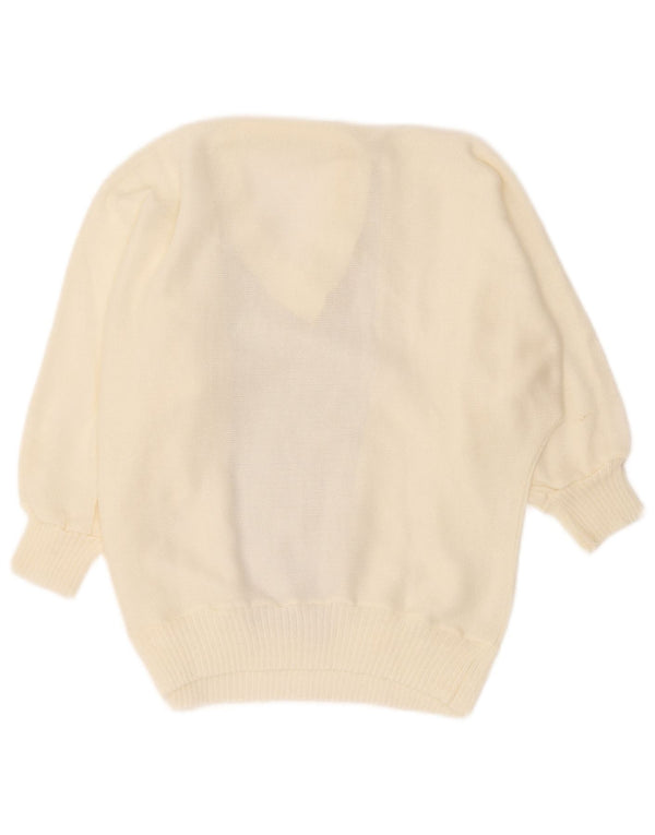 Maglione maglione vintage da donna con scollo a V UK 10 piccolo blocco colore bianco