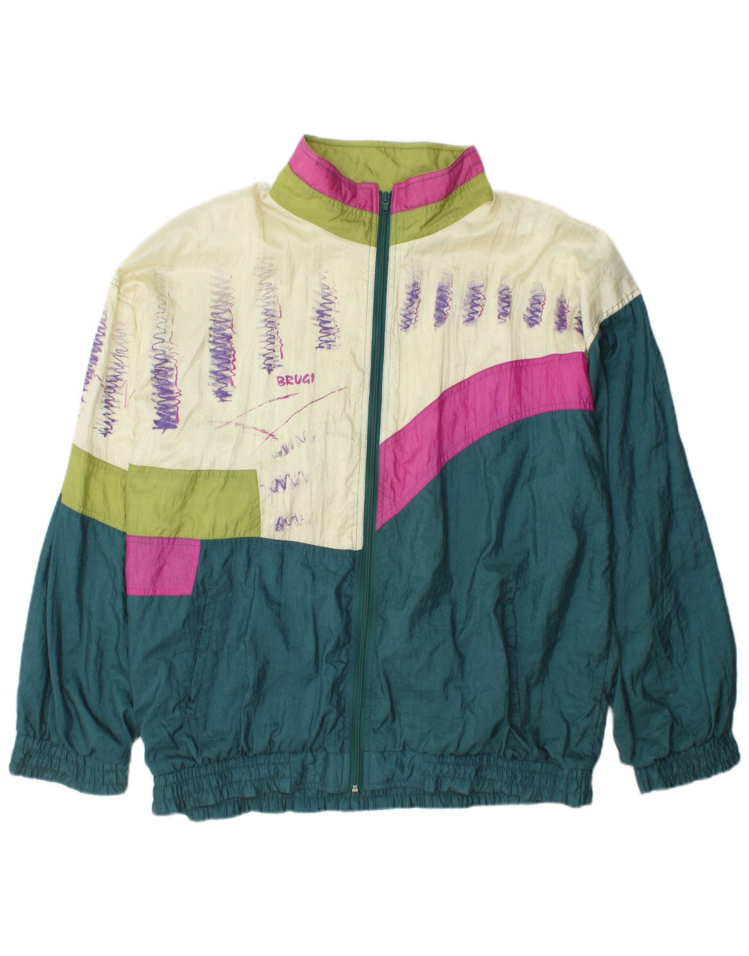 Giacca da ginnastica grafica da uomo Brugi XL verde in poliestere color block