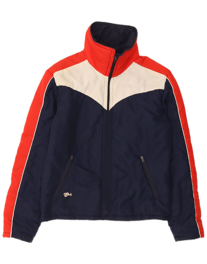 Giacca imbottita da donna vintage UK 14 grande color block blu navy