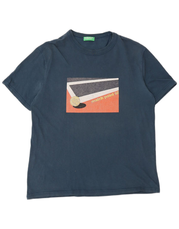 T-shirt grafica da uomo Benetton Top Large in cotone blu navy
