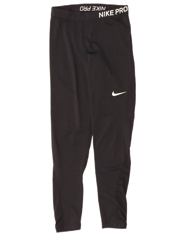 NIKE Womens Graphic Leggings UK 12 Medium  Black Polyester