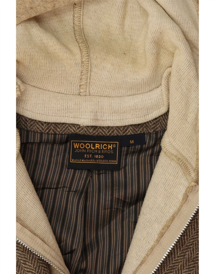 ricca giacca blazer con cappuccio a 2 bottoni da donna UK 12 marrone medio a spina di pesce