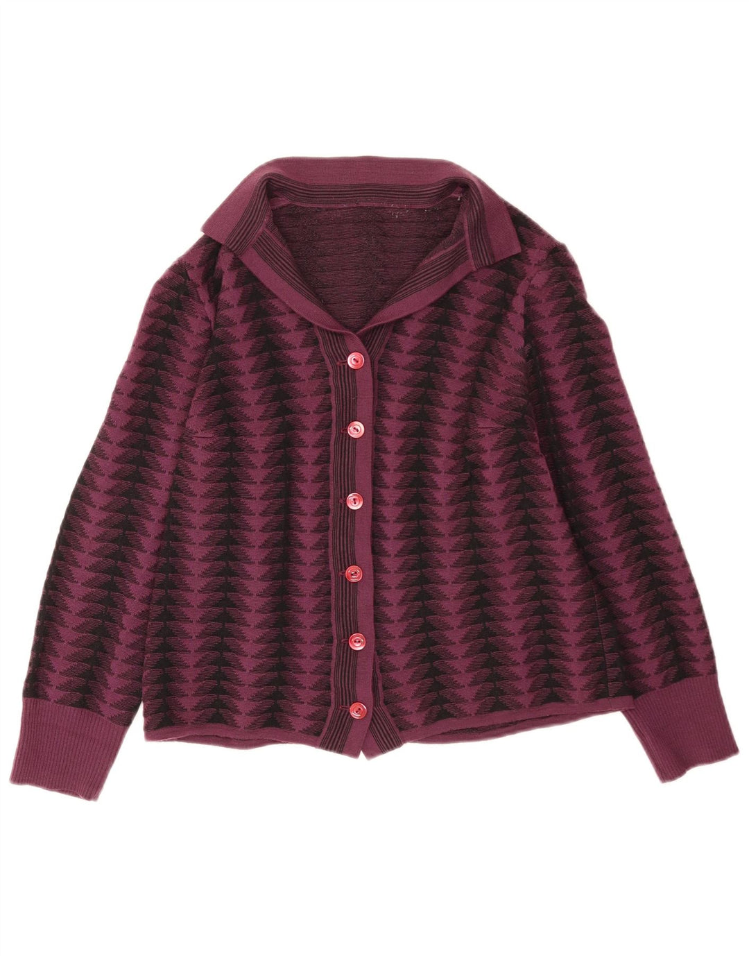 Maglione cardigan da donna vintage UK 14 viola medio geometrico