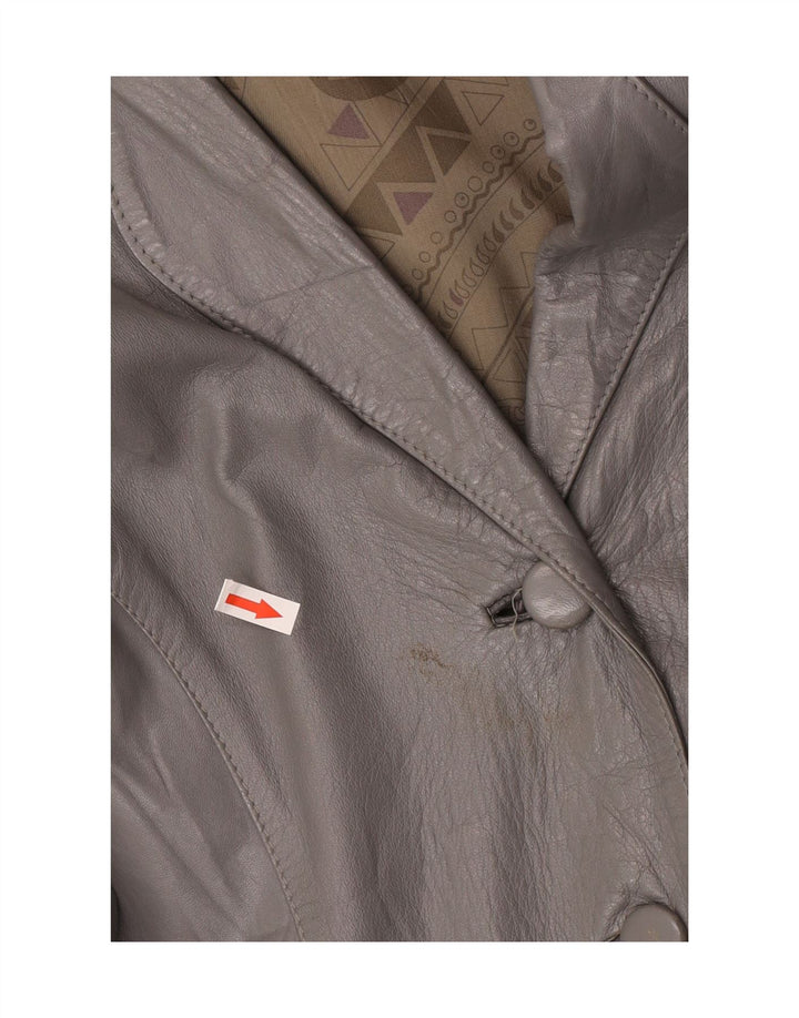 Giacca in pelle vintage da donna vestibilità ampia UK 18 XL in pelle grigia