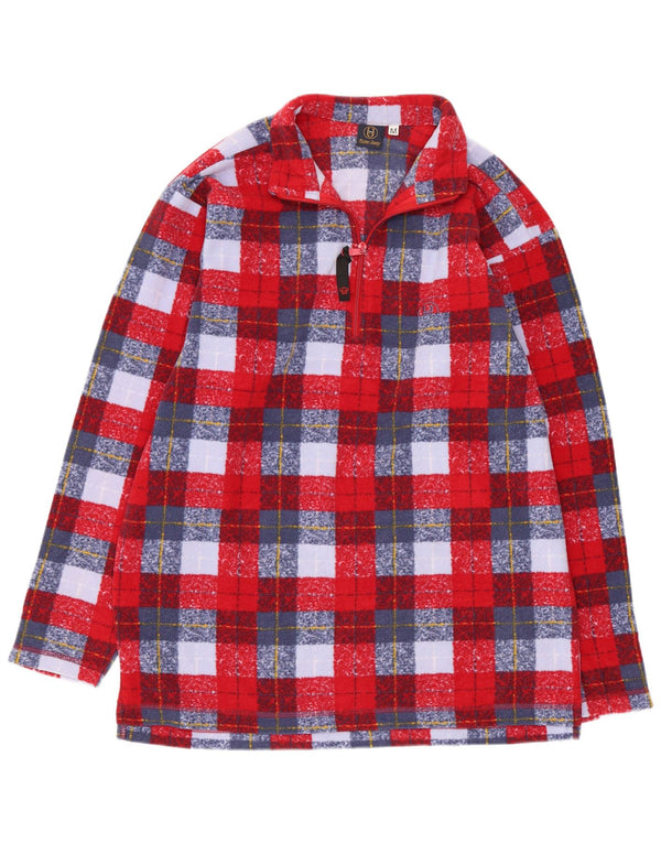Maglione in pile da uomo vintage con zip e collo in poliestere scozzese rosso medio
