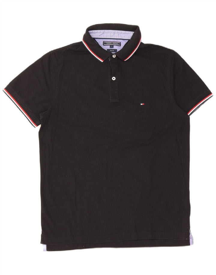 TOMMY HILFIGER Polo da uomo slim fit grande in cotone nero