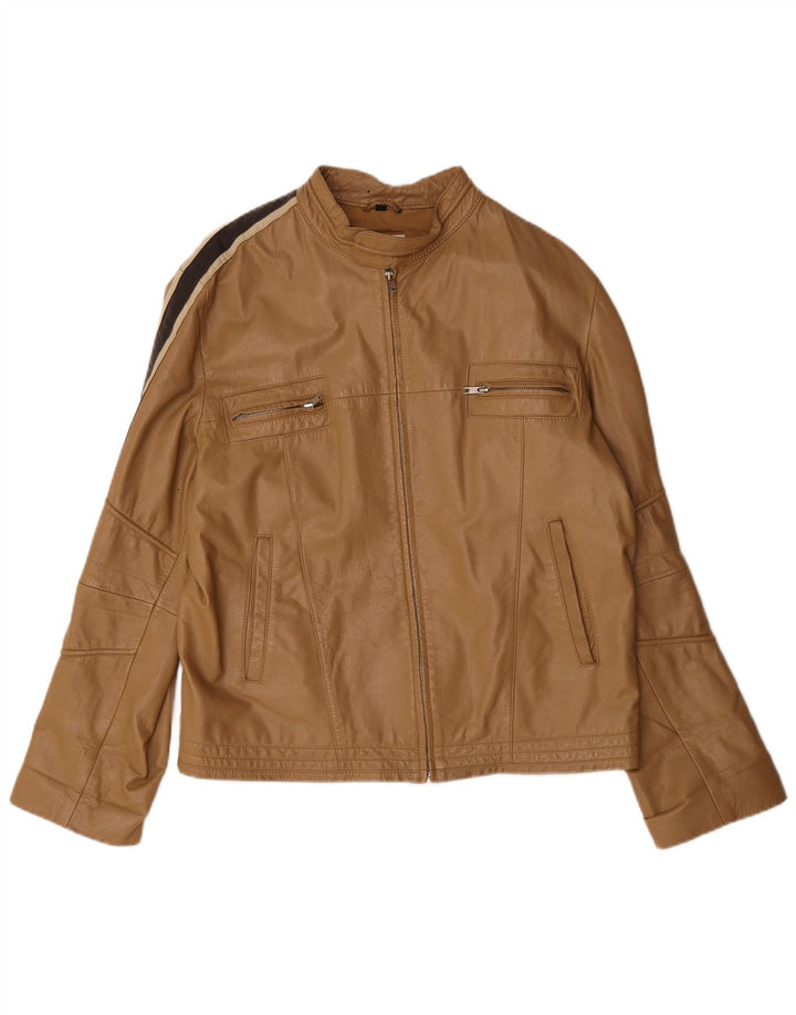 Giacca in pelle vintage da uomo IT 54 XL Pelle color block beige