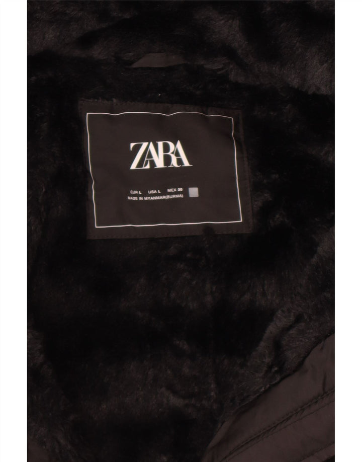 Giacca imbottita con cappuccio da donna Zara UK 14 grande nera
