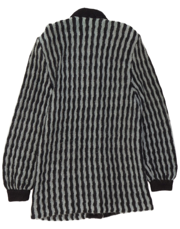 Maglione cardigan lungo da donna VINTAGE UK 14 medio a righe nere