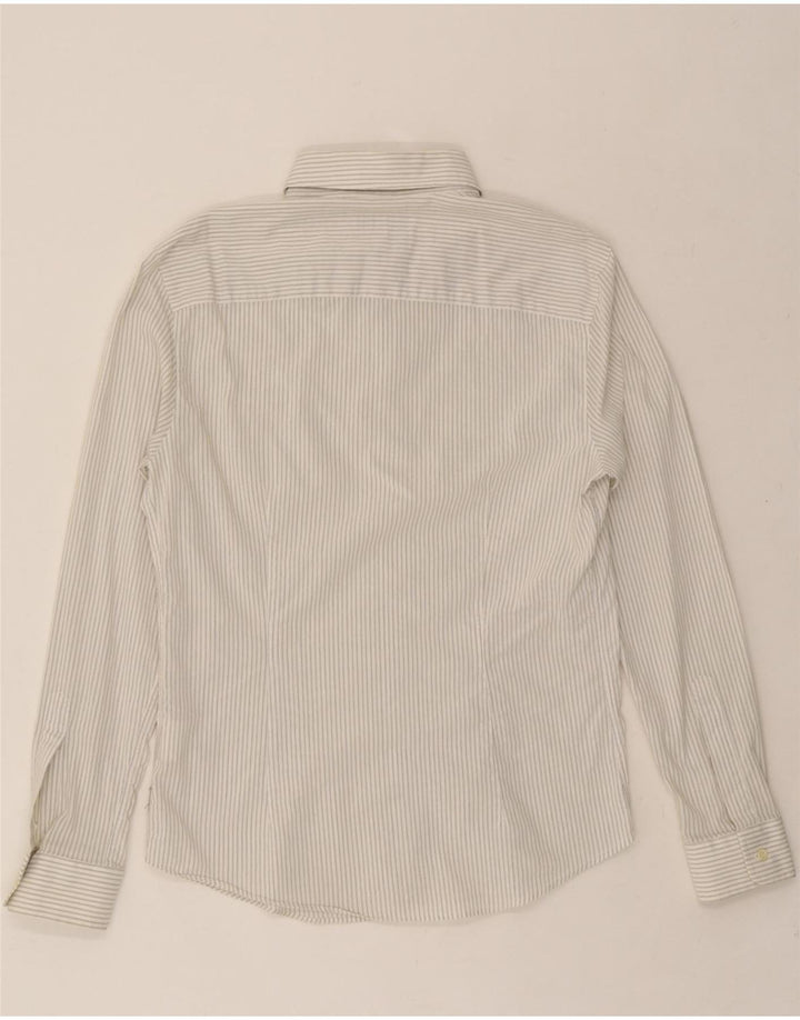 ARMANI JEANS Mens Shirt Medium White Striped Polyester Vintage Armani Jeans and Second-Hand Armani Jeans from Messina Hembry 