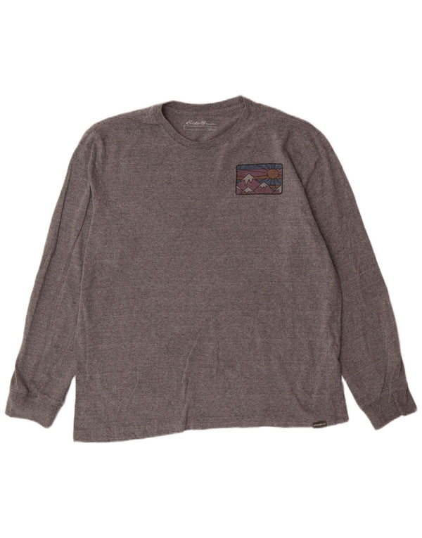 EDDIE BAUER Top grafico da uomo a maniche lunghe in cotone grigio grande