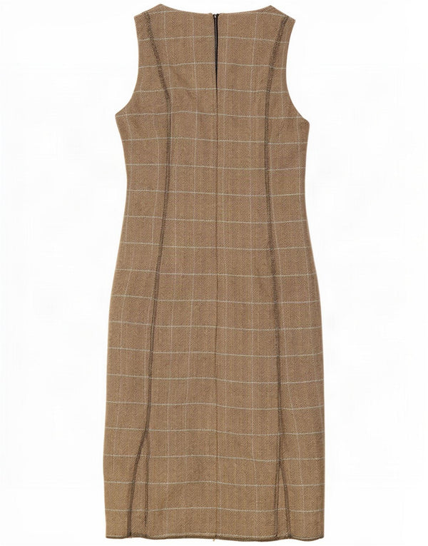 Benetton Abito tubino senza maniche da donna UK 8 Small Brown Chevron