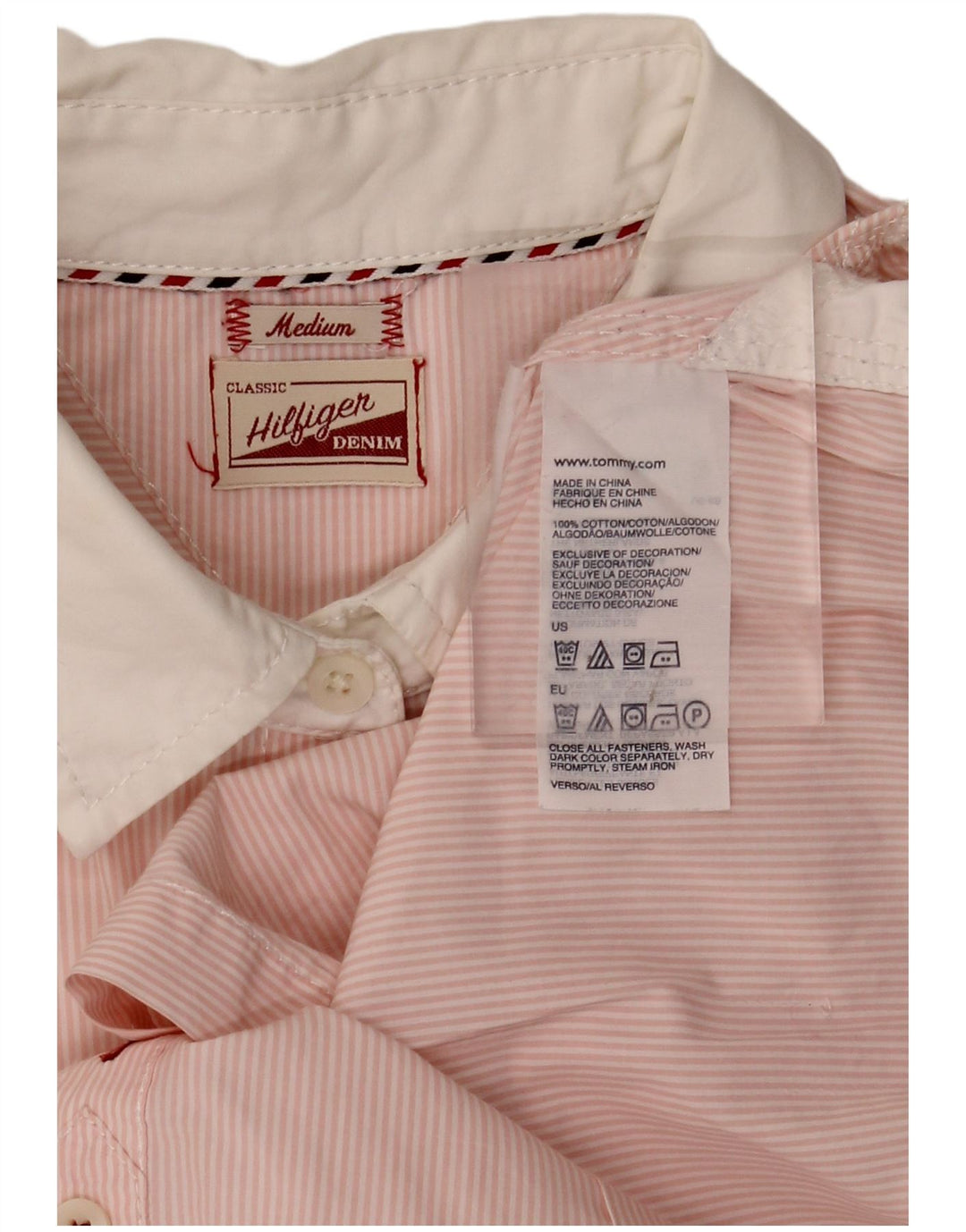 TOMMY HILFIGER Camicia da donna UK 14 Cotone gessato rosa medio