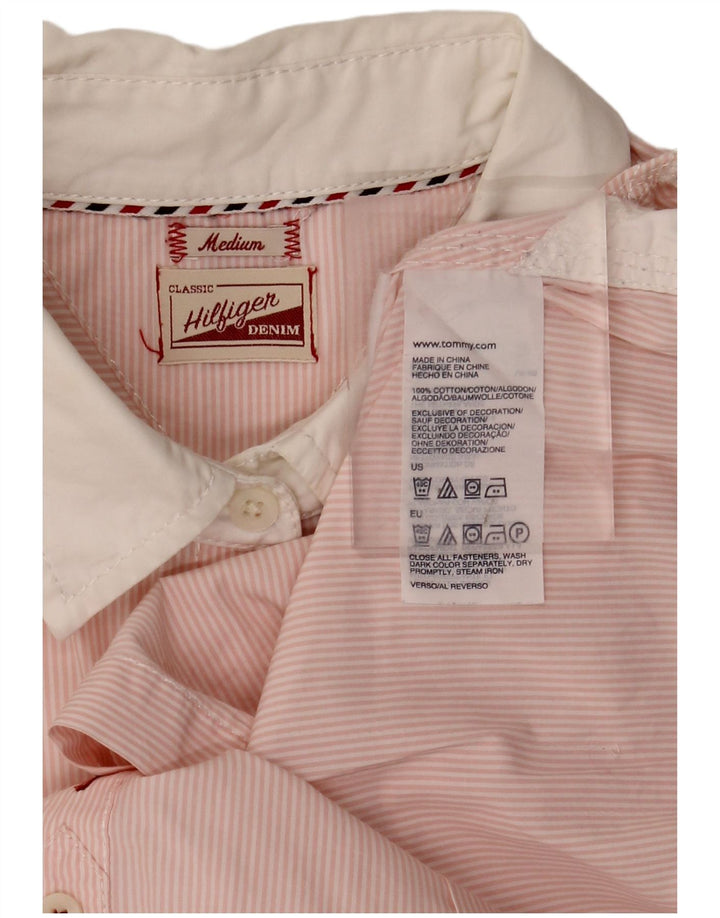 TOMMY HILFIGER Camicia da donna UK 14 Cotone gessato rosa medio