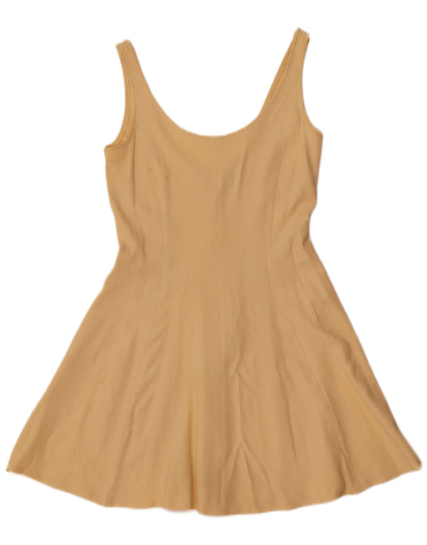 Mini abito a trapezio vintage da donna senza maniche UK 4 XS bianco sporco