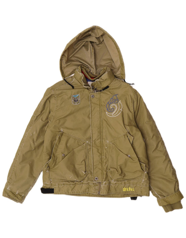 Giubbotto bomber con cappuccio grafico da bambino Diesel 13-14 anni XL kaki poliammide