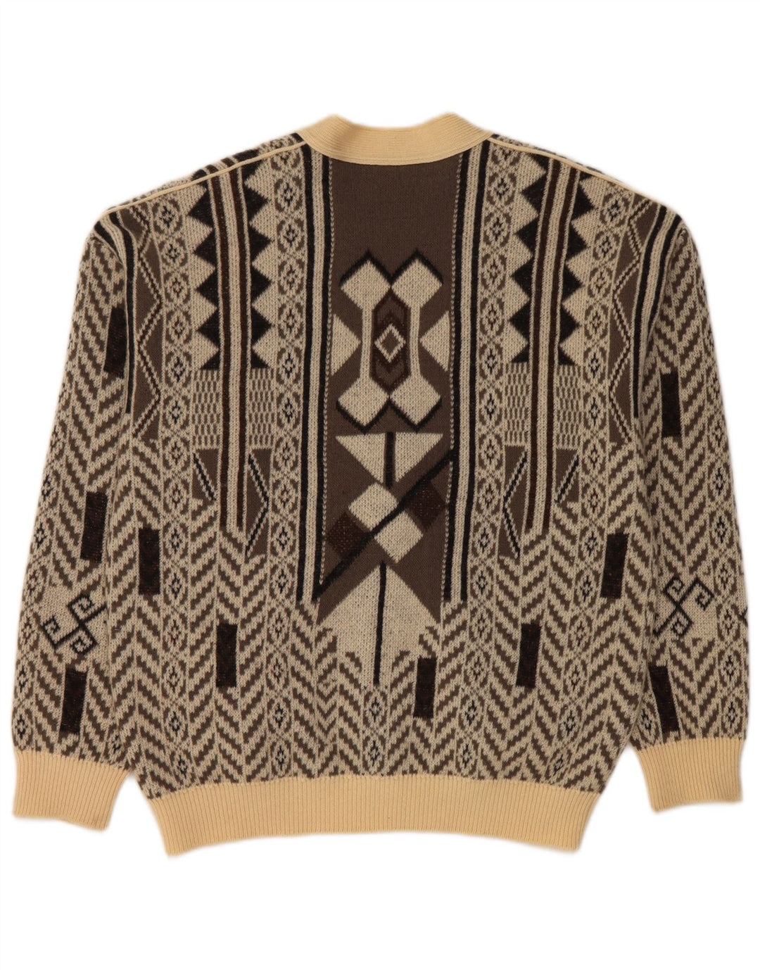 FALCARO Maglione Cardigan Uomo IT 52 Large Beige Geometria Lana