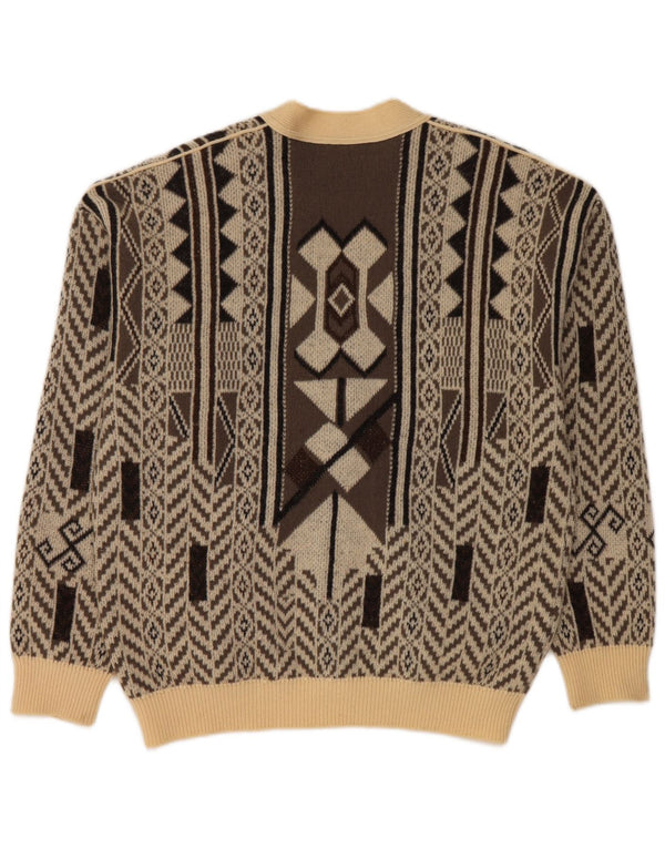 FALCARO Maglione Cardigan Uomo IT 52 Large Beige Geometria Lana