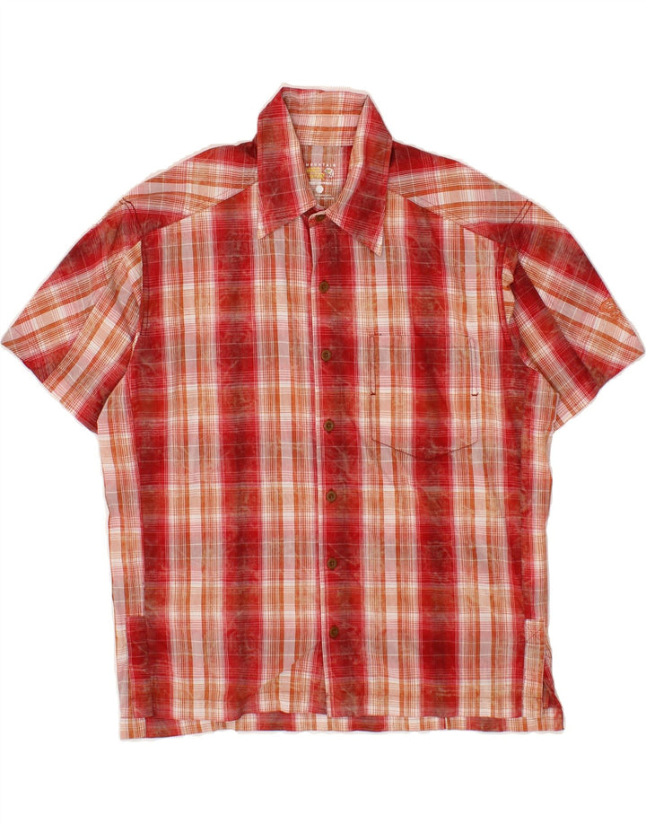 VINTAGE Mens Short Sleeve Shirt Medium Red Check Cotton Vintage Vintage and Second-Hand Vintage from Messina Hembry 
