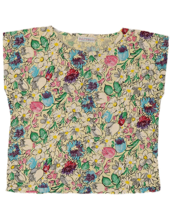 T-shirt vintage da donna Top UK 16 grande floreale multicolore