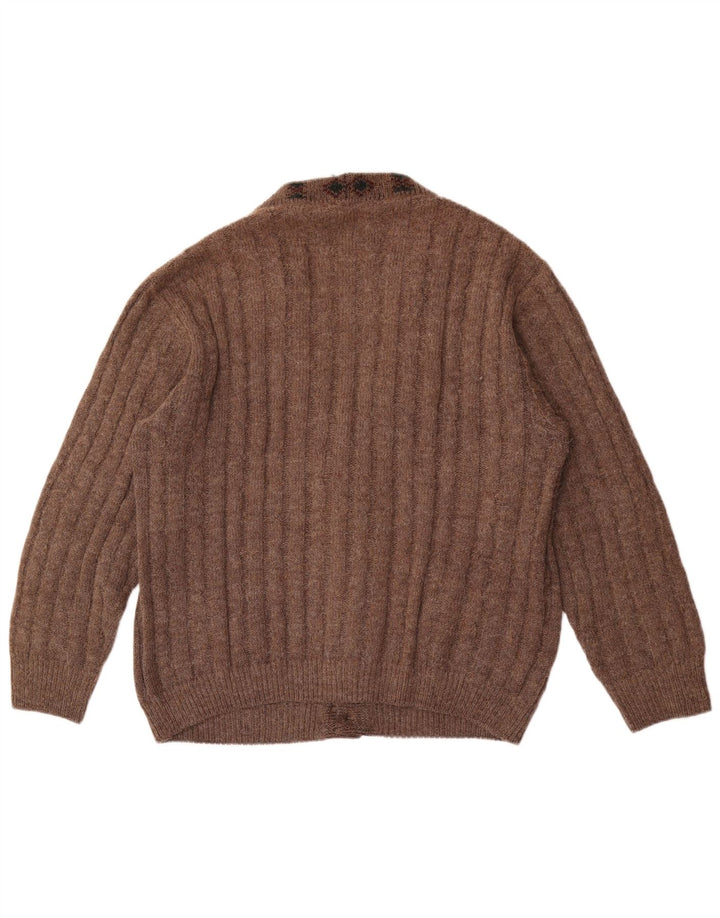 Maglione cardigan da uomo vintage grande marrone geometrico