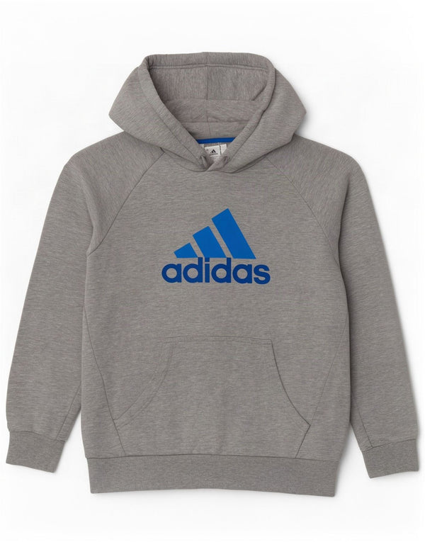 Adidas Mens Graphic Hoodie Jumper Large Grey Flecked Cotton