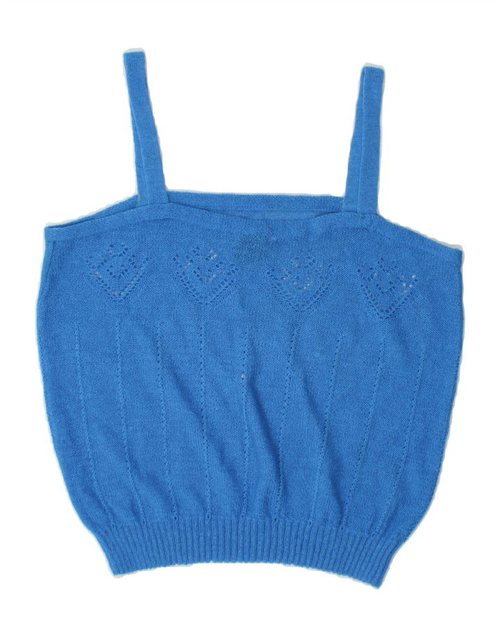 VINTAGE Womens Knit Cami Top UK 12 Medium Blue Acrylic Vintage Vintage and Second-Hand Vintage from Messina Hembry 
