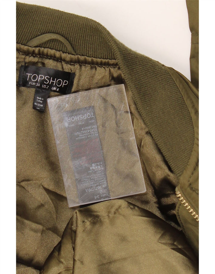 TOPSHOP Womens Oversized Bomber Jacket UK 6 XS Green Polyester