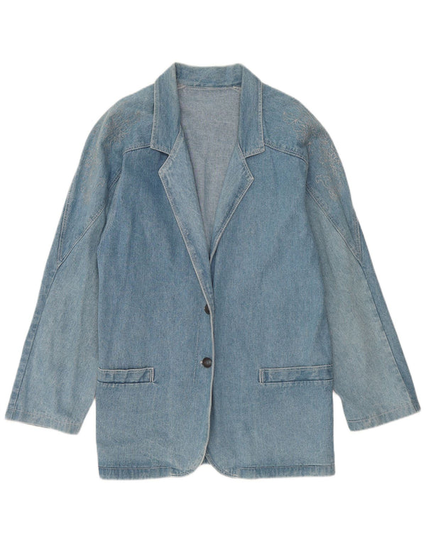 Giacca blazer in denim a 2 bottoni con linea lunga da donna vintage UK 12 Blu medio