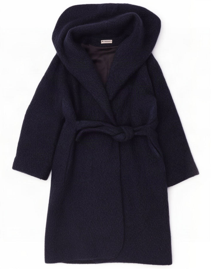 Cappotto vintage da donna con cappuccio IT 46 Large in lana blu navy