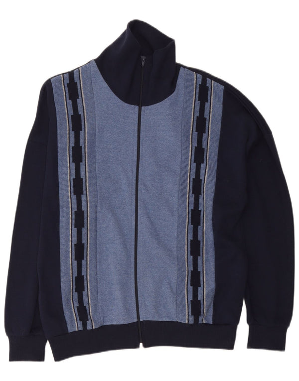 Maglione cardigan da uomo vintage EU 50 cotone color block medio blu navy