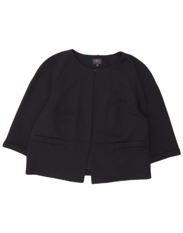 Marks & Spencer Womens Crop 3/4 Sleeve Blazer Jacket UK 16 Large Navy Blue