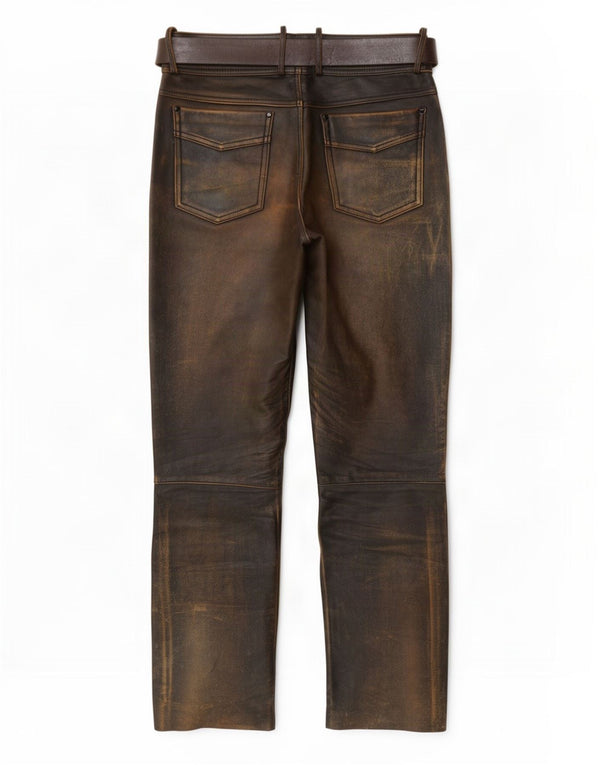 Pantaloni dritti in pelle vintage da uomo W32 L29 Marrone
