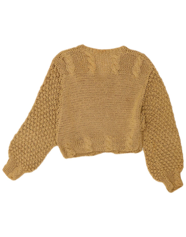 Maglione da donna vintage corto con scollo a V UK 10 piccolo beige