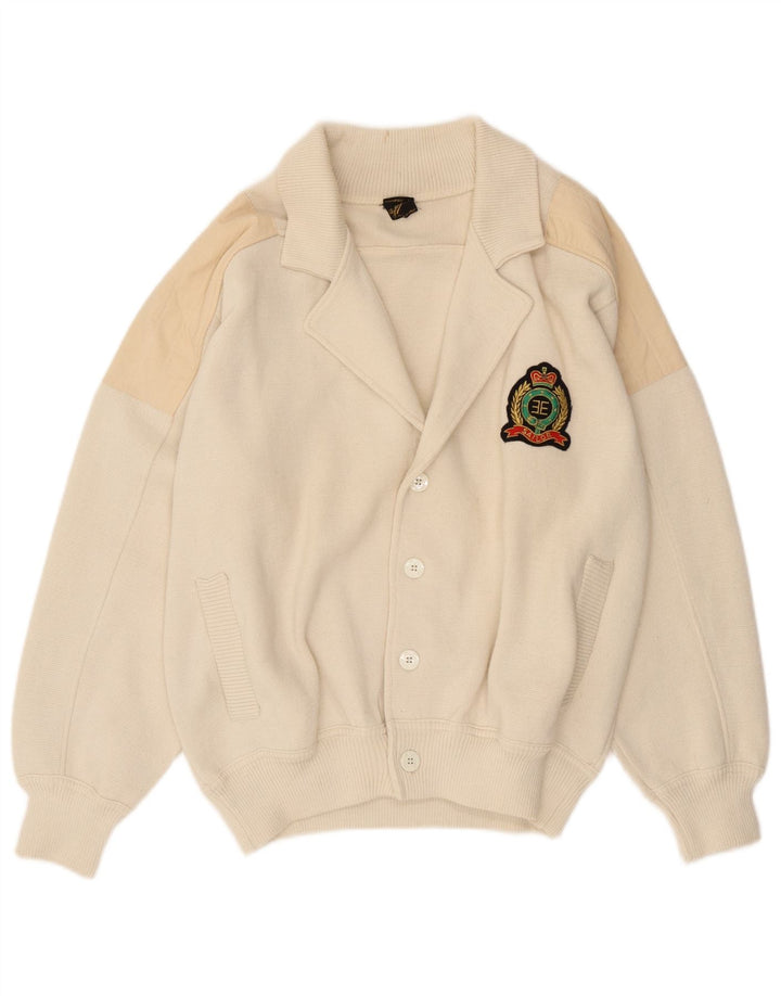 Maglione cardigan da uomo VINTAGE in lana color block bianco medio