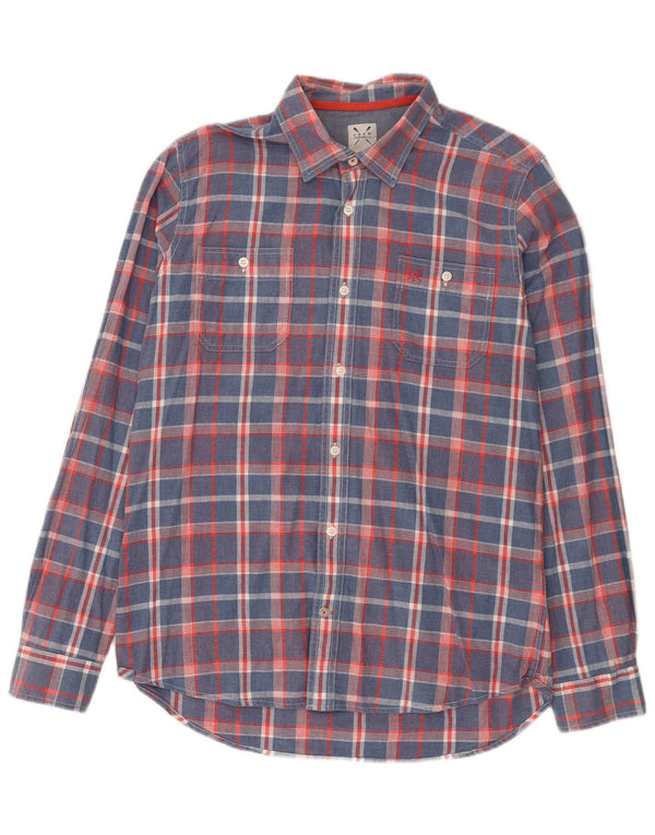 Crew Clothing Camicia da uomo dal taglio costiero, in cotone a quadri blu di grandi dimensioni